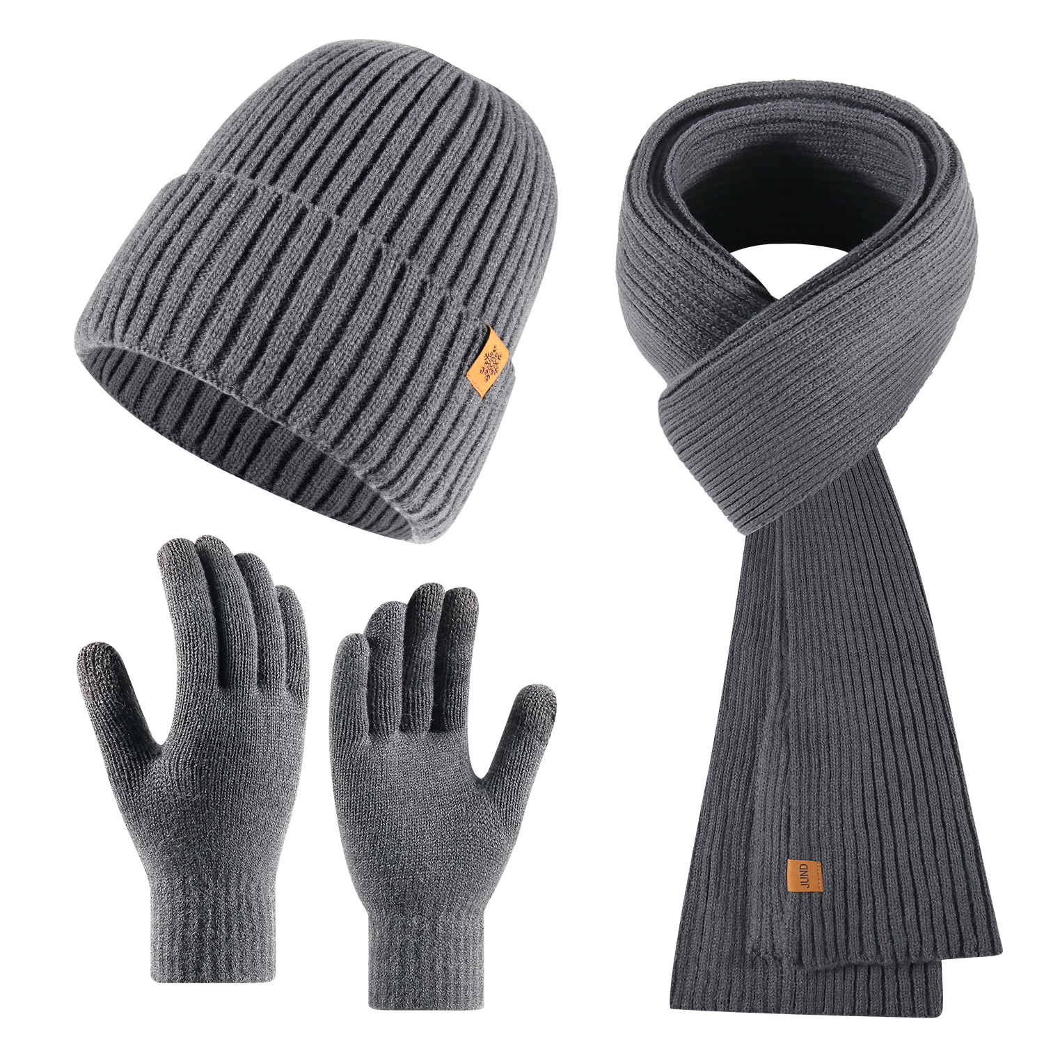 Winter Knitted Hat Scarf Gloves Three-Piece Set Fleece-Lined Thick Warm Outdoor Cycling Knit Hat