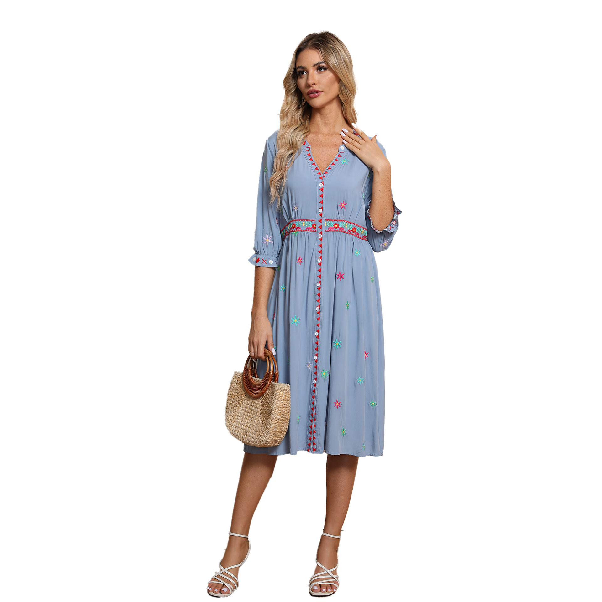 Embroidered dress women's summer slim dress women
