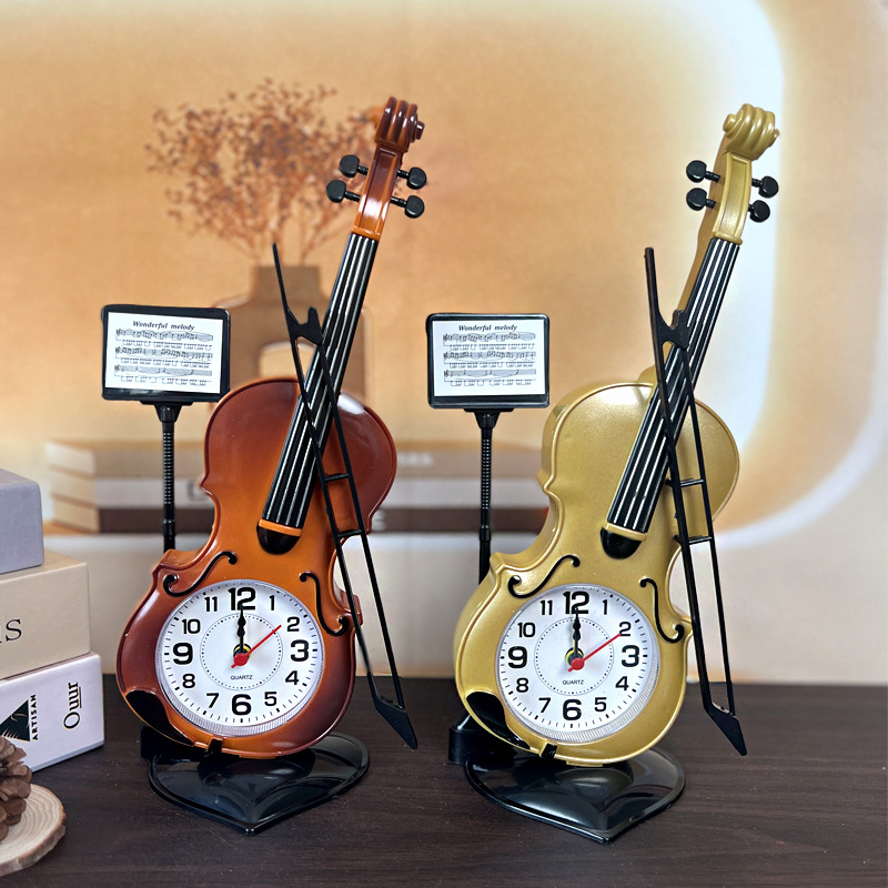 ZH888 Student Desktop Ornament Clock Large Violin Plastic Alarm Clock Couple Friend Classmate Gift