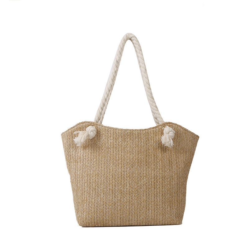 Handheld Straw Woven Bag Women Custom New Summer Woven Single Shoulder Bag Simple Bucket Casual Large Capacity Tote Bag