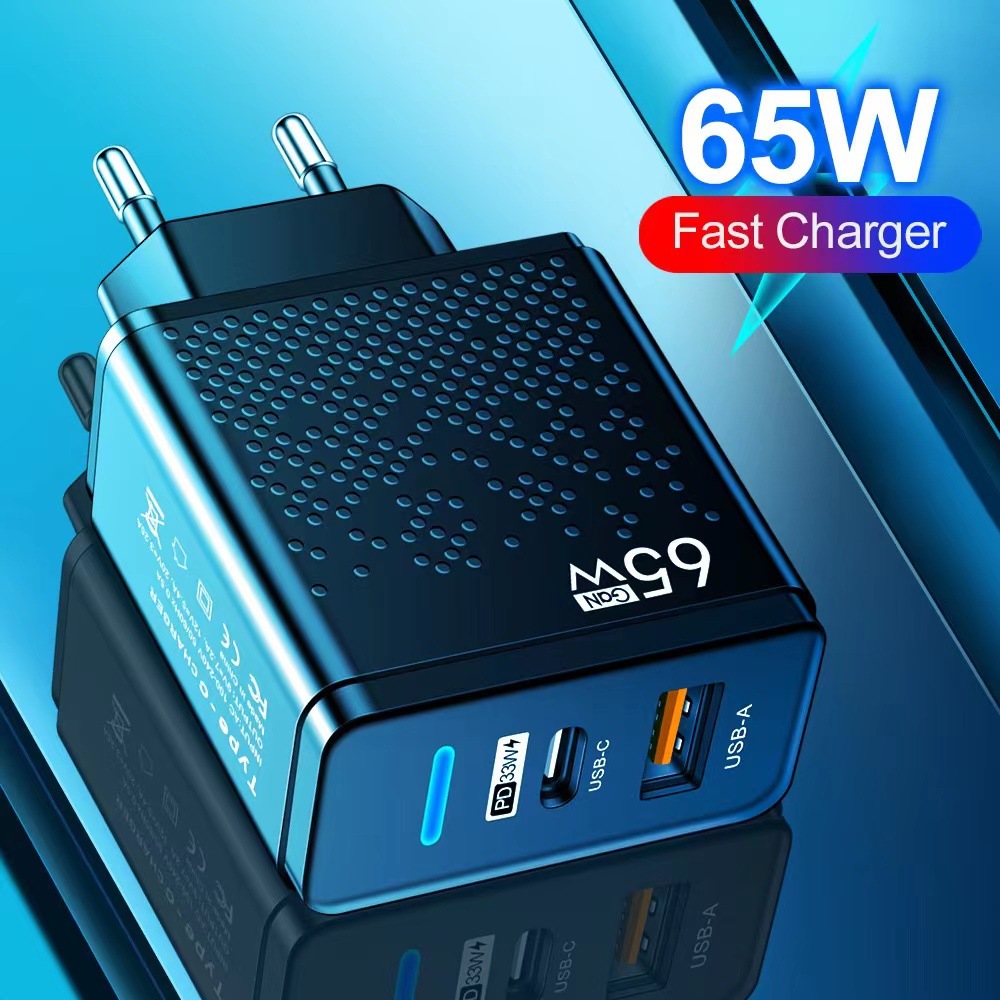 Glowing LED USB+PD Type-C Phone Charger Multi-Port US/EU/UK Travel Charger