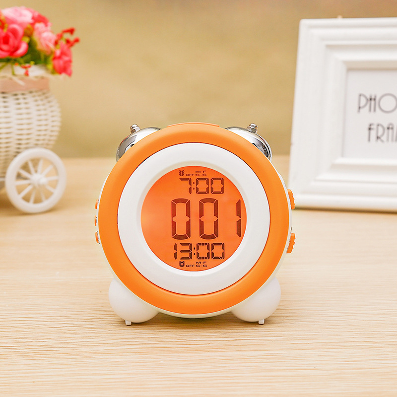 High Volume Simple Stereo LED Alarm Clock Silent Night Light Electronic Clock Double Bell Two Groups Alarm Clock 0705