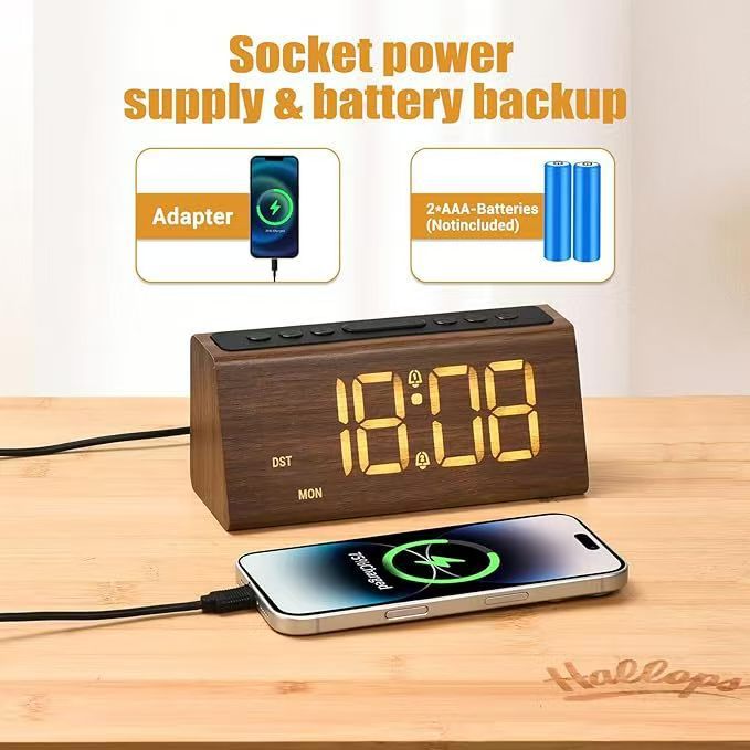 2025 New Wooden Digital Clock Daylight Saving Time Multifunctional Snooze Alarm Clock Large Screen Digital Display Wooden Desk Clock