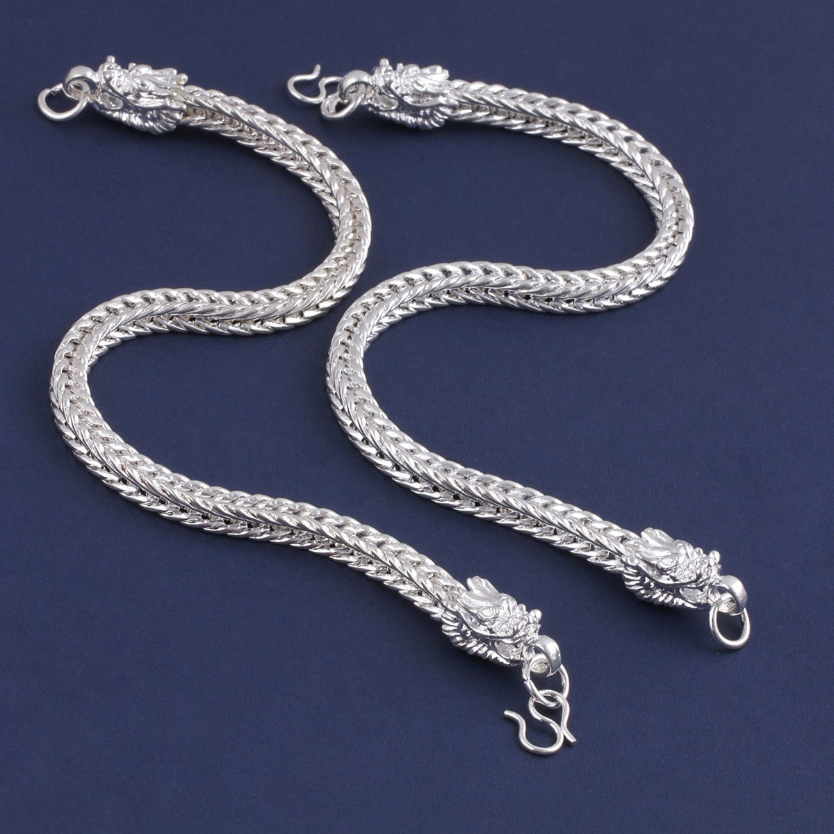 999 stamp men's Miao silver jewelry bold imitation silver men's bracelet dragon bone silver dragon head fox tail bracelet