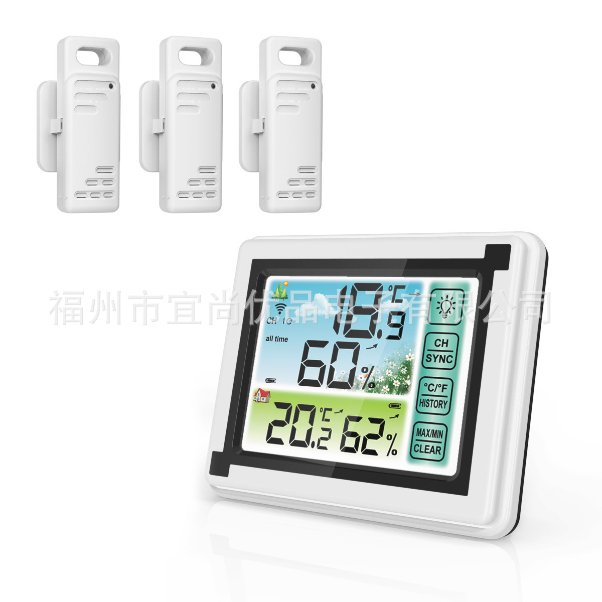 New Color Screen Indoor Outdoor Wireless Thermometer Hygrometer Large Screen Temperature and Humidity Monitor Weather Clock