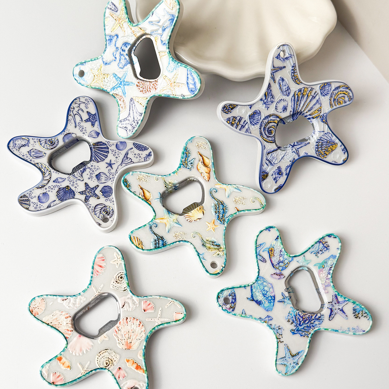 Ocean Series Starfish Fridge Magnet Bottle Opener Unique Embossed Gold Foil Process Ocean Fridge Magnet