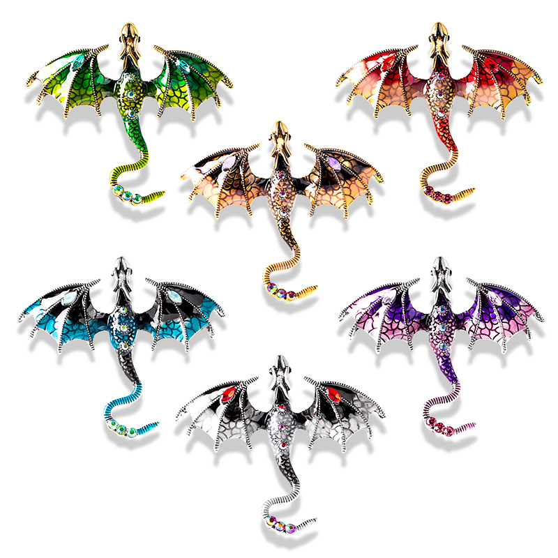 Oil Drip Cartoon Flying Dragon Brooch Men's Suit Coat Accessory Pin Jewelry New