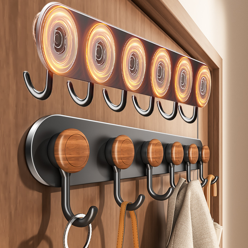 No-drilling Multi-suction Cup Behind Door Hook Adhesive Sticker Walnut Wood Grain Wall-mounted Towel Row Hook
