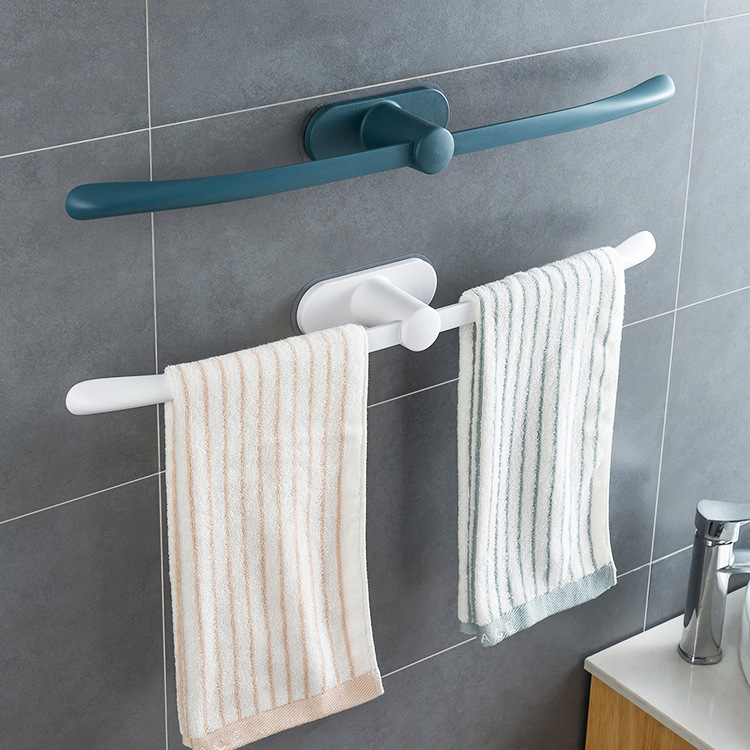 Household plain bow-shaped towel rack, no-drill wall-mounted plastic towel bar, bathroom seamless storage hanger