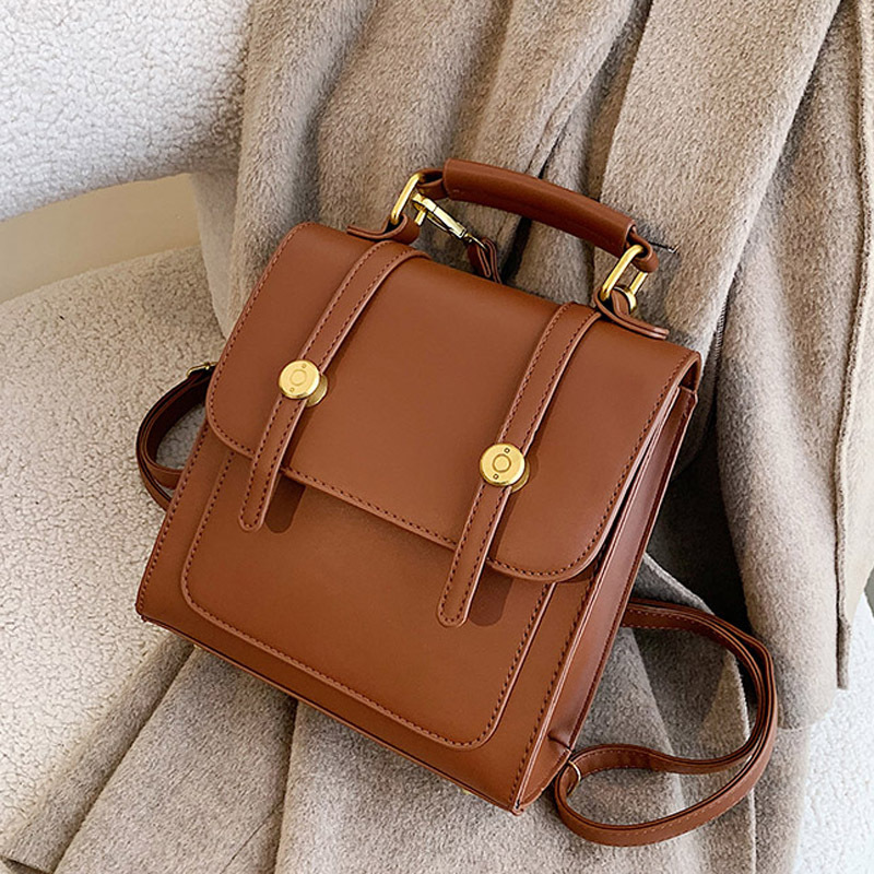 2026 New PU Leather Women's Small Backpack Simple Soft Leather Double Shoulder Bag Multi-purpose Bag