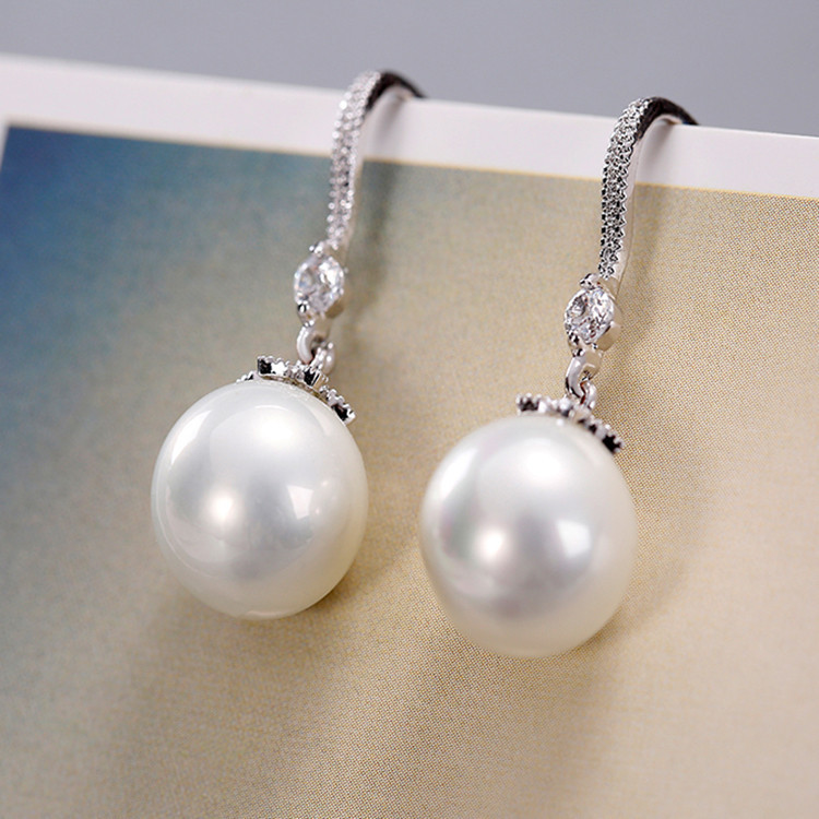 Korean Japanese Micro-Set Zircon Long Pearl Ear Hook Simple Earrings Women Ear Drop Earrings