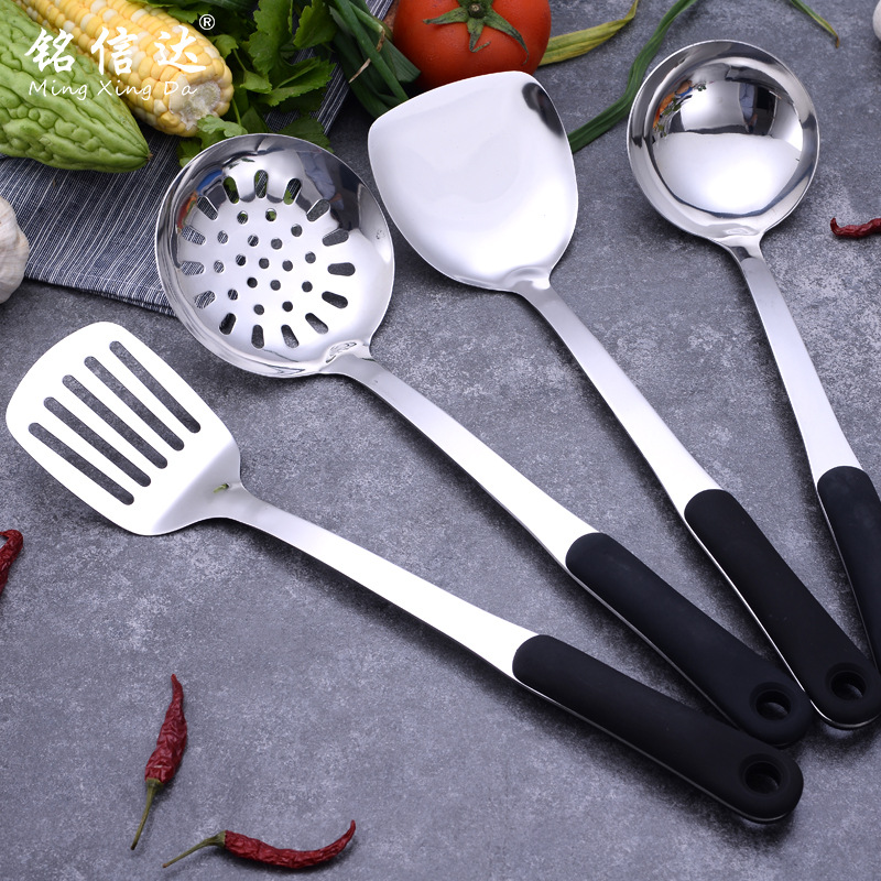Stainless steel kitchen utensil set 4-piece soup spoon, spatula, slotted spoon, frying spatula, customizable with logo, anti-scald