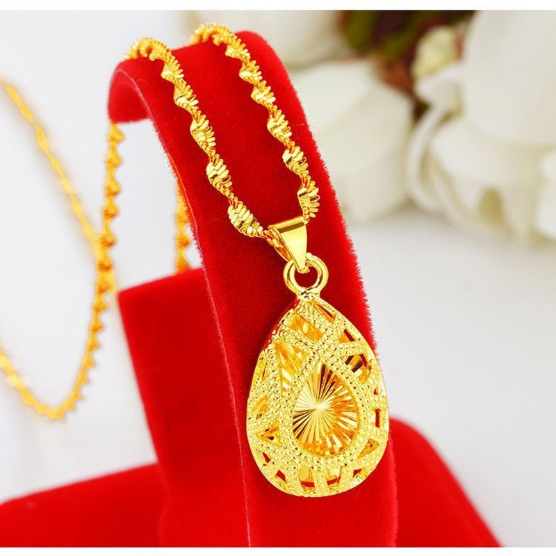 Teardrop pendant necklace for women gold-plated hollow simple pendant collarbone chain live streaming jewelry