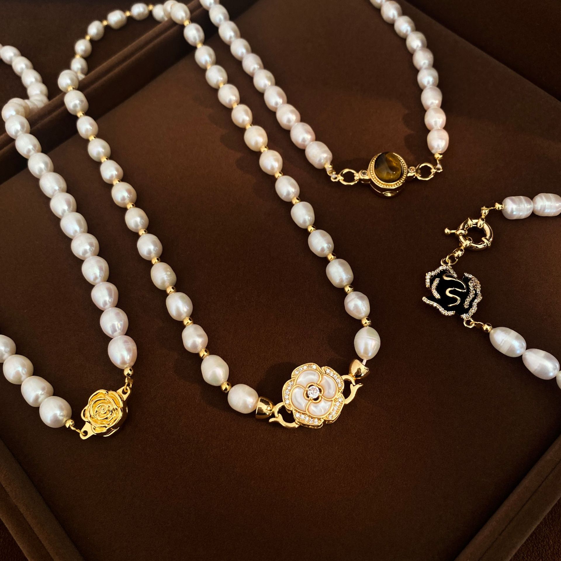 7-8mm natural freshwater pearl necklace for women, camellia niche collarbone chain, pendant, drop, neck chain