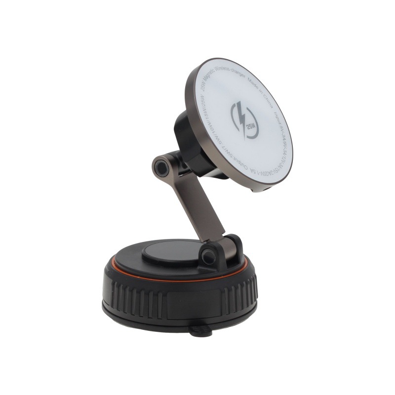 Qi 2nd Gen 25W Zinc Alloy Magnetic Wireless Charger with Glue Vacuum Rotating Suction Cup Car Charging Stand