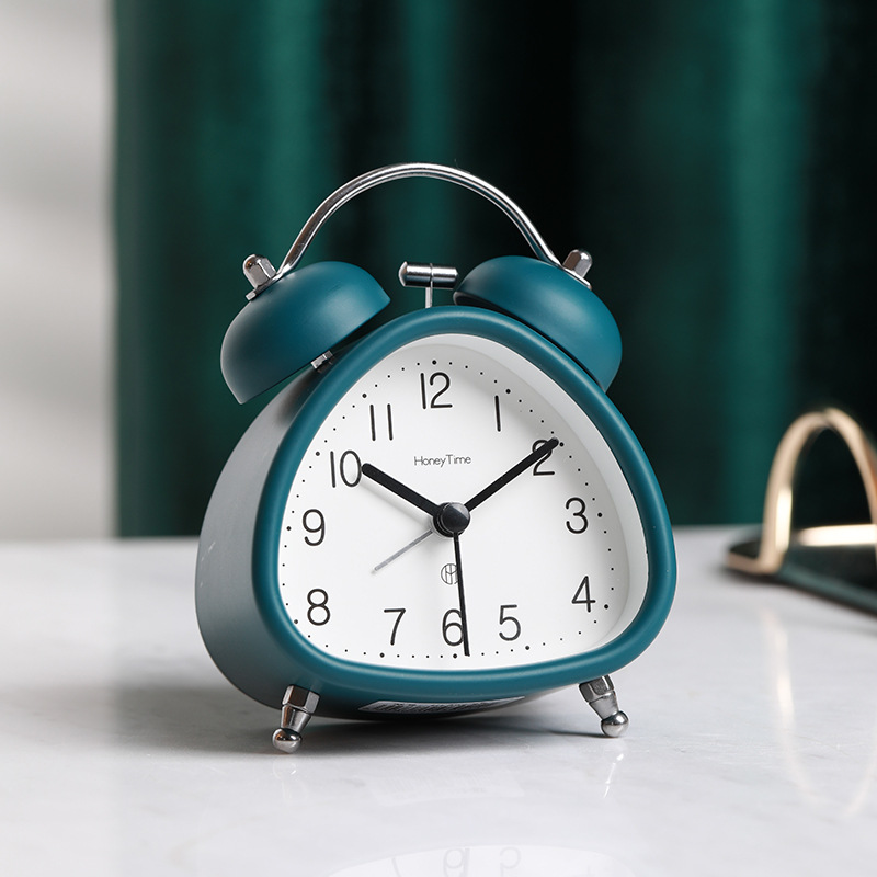 Student use 3-inch metal ringing alarm clock home bedside sweep second night light clock table design quartz clock