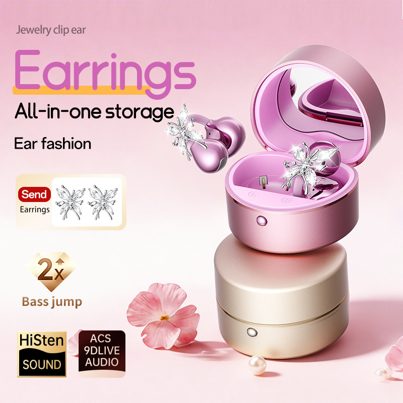 2026 New Ear Clip Bluetooth Earphone Heart Shape for Women HD Call ENC Active Noise Cancelling Wireless Earphone