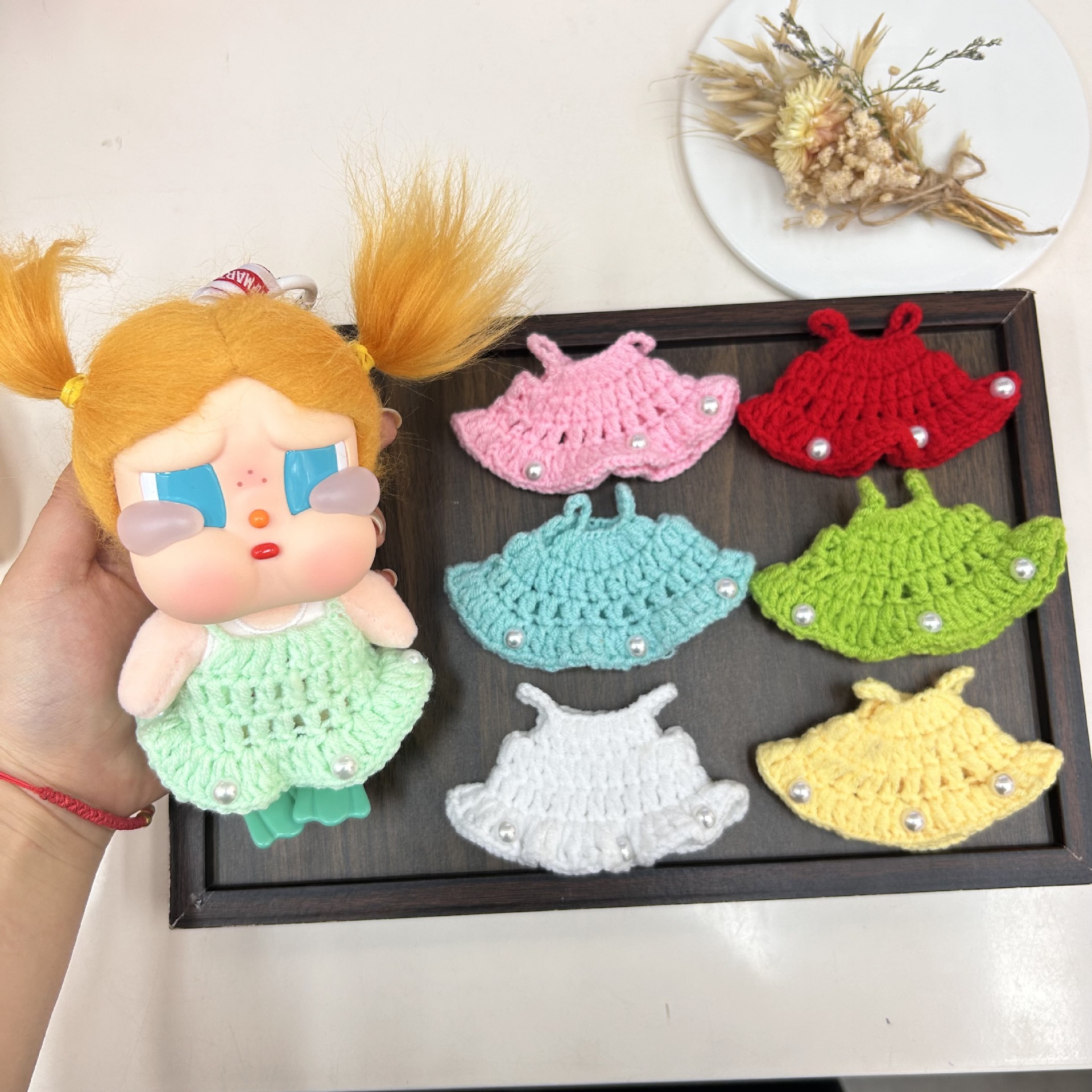 10cm crying doll clothing 14cm potato doll knitted pearl dress newborn diary doll clothing accessory