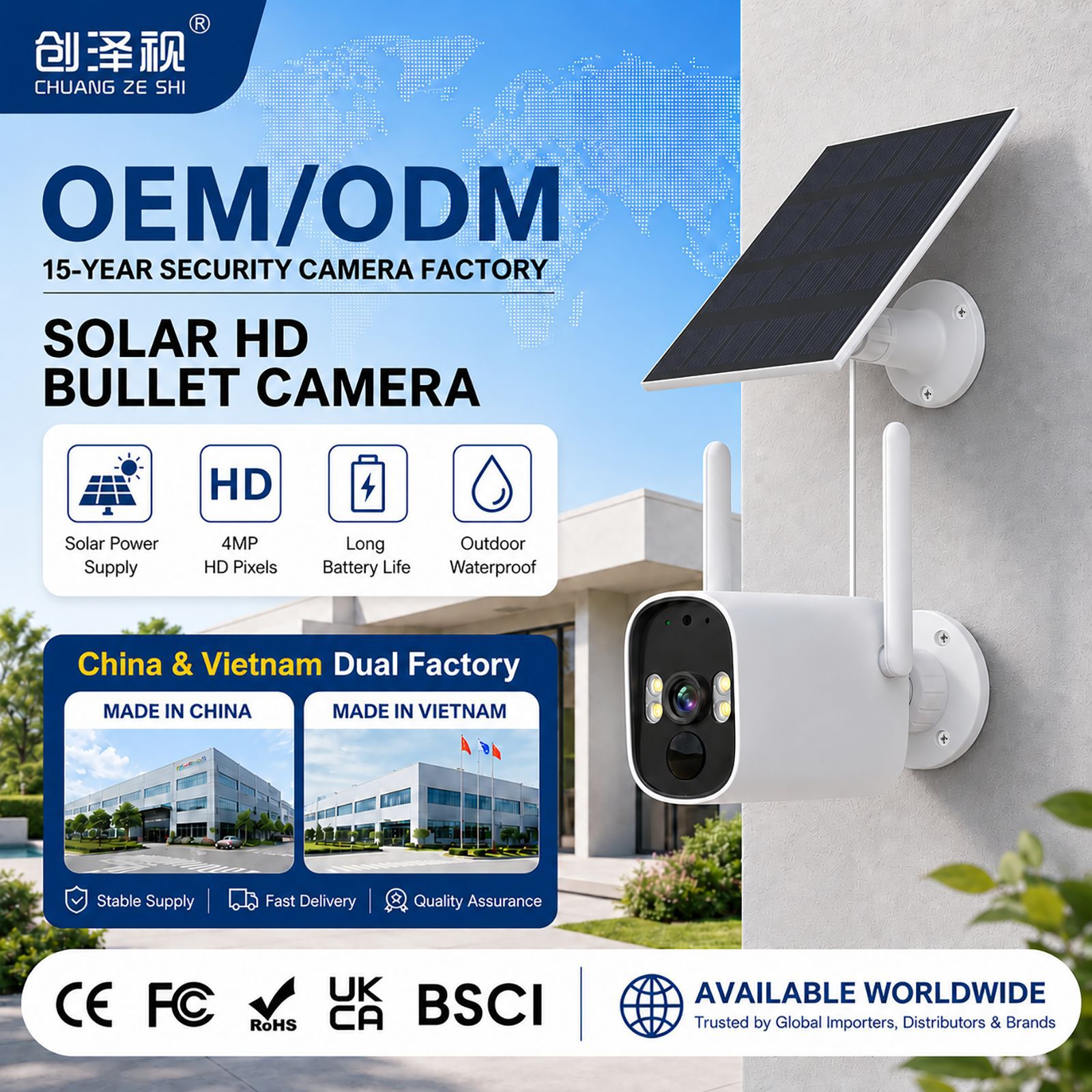 Outdoor Surveillance Camera with Solar Panel Low Power Consumption Waterproof Wireless Intelligent iCSee Bullet Camera