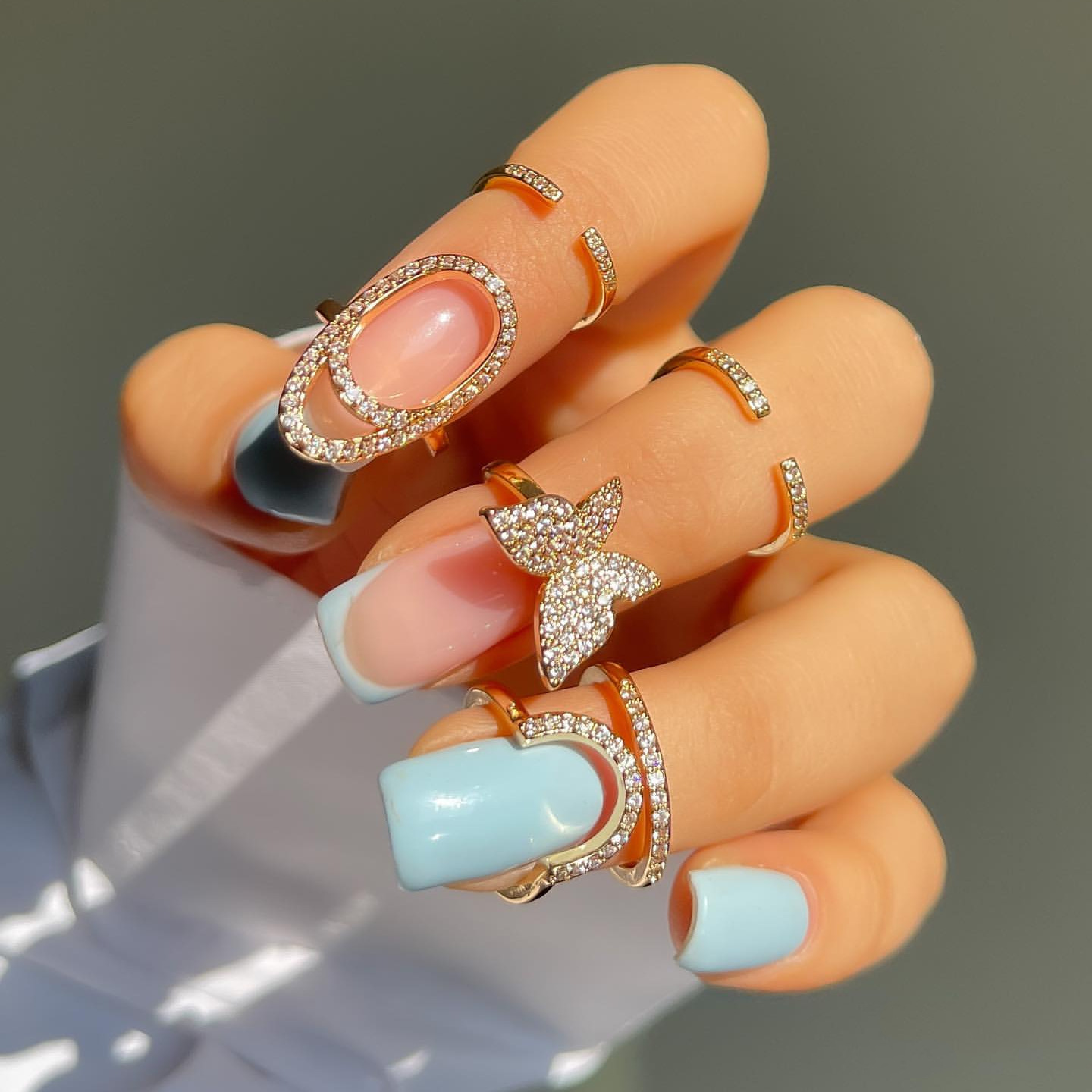 New Set Zircon Nail Ring Women Wearable Removable Manicure Finger Ring