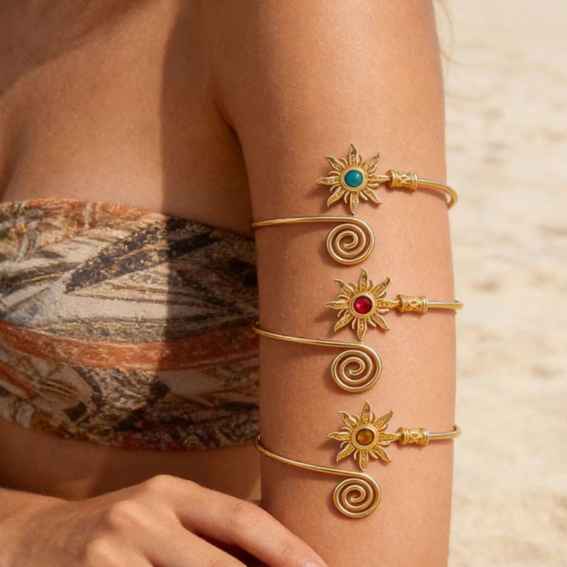 New accessory arm cuff texture style sun arm ring turquoise open adjustable arm bracelet