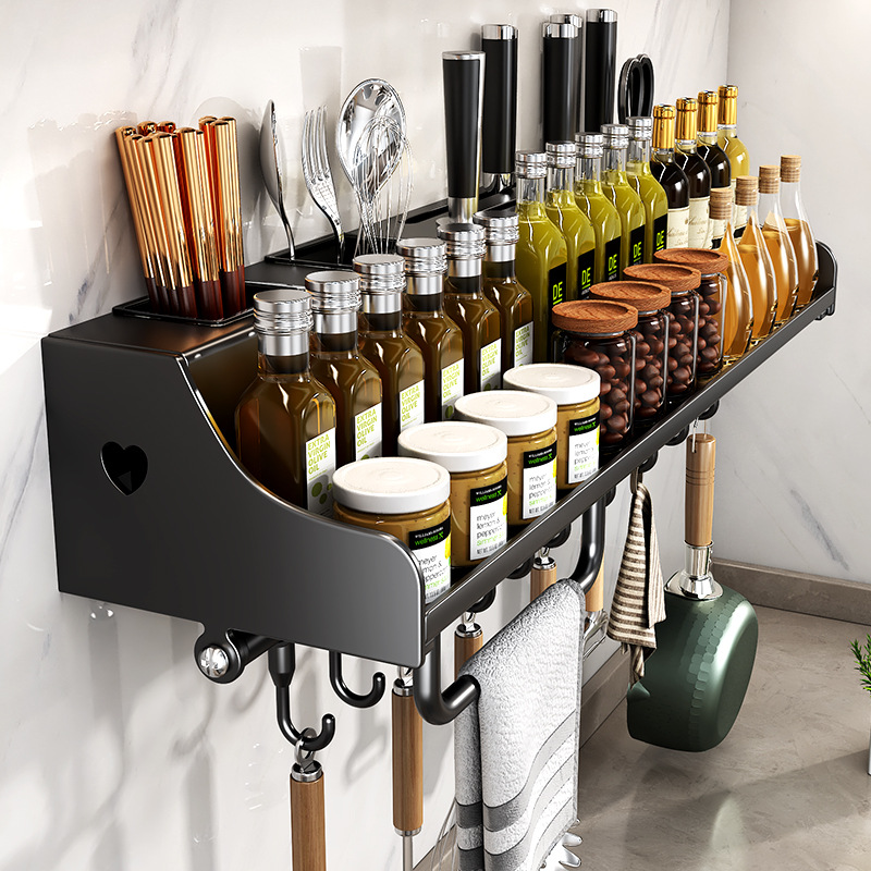 No-Drill Kitchen Storage Rack Multifunctional Household Wall-Mounted Seasoning Chopstick Knife Rack Complete Set Storage Rack
