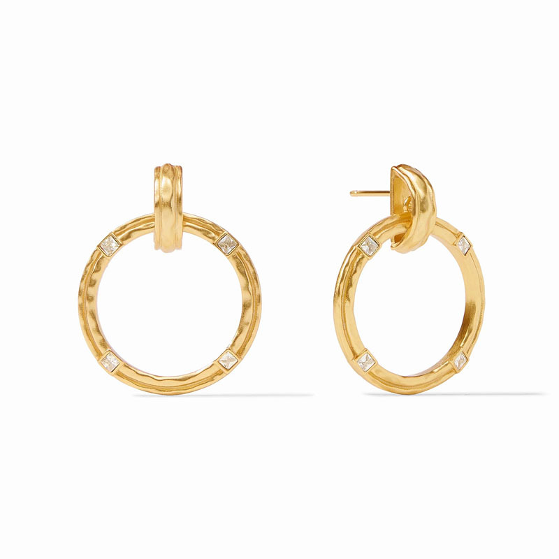 Brass gold plated matte gold circle square gem ear studs