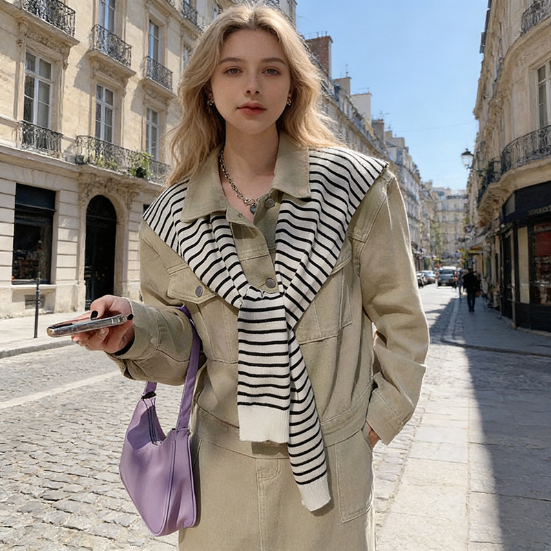 Air-conditioned room shoulder and neck protection striped shawl outer cardigan knitted small cape fake collar shawl