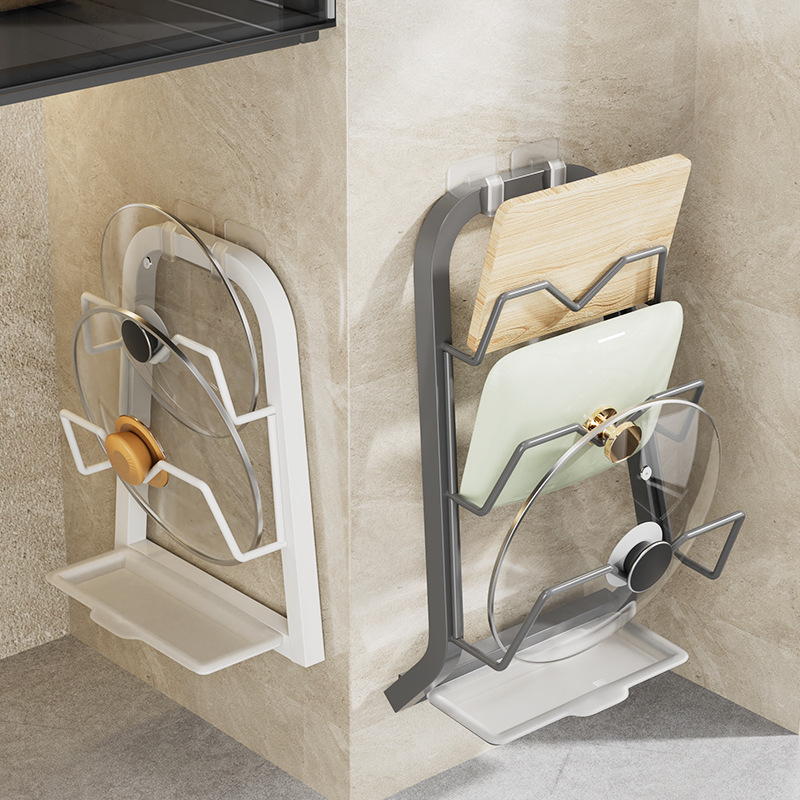 Pot lid rack wall-mounted no-drill kitchen storage rack multi-functional household storage rack cutting board rack multi-layer chopping board rack