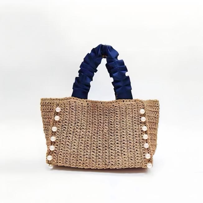 New Pearl Straw Woven Bag Women's Handwoven Handbag Tote Bag Travel Beach Bag