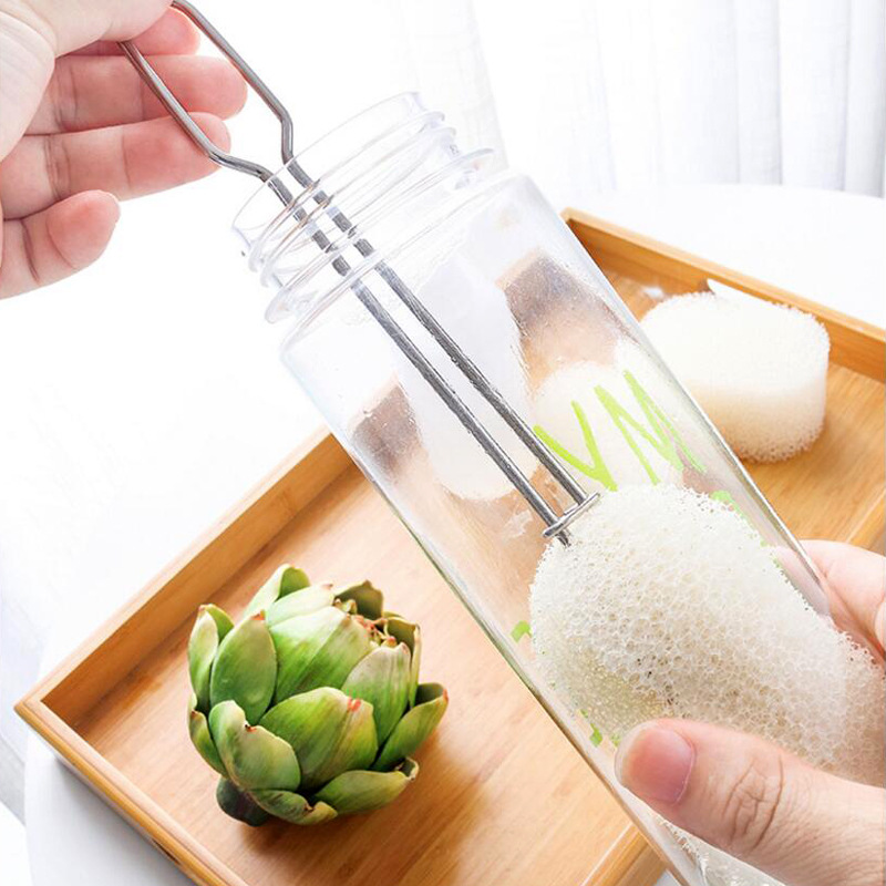 Long Handle Cup Cleaning Brush, Stainless Steel Handle Sponge Cup Brush, Dishware Stain Removal Cup Brush, Replaceable Brush Head