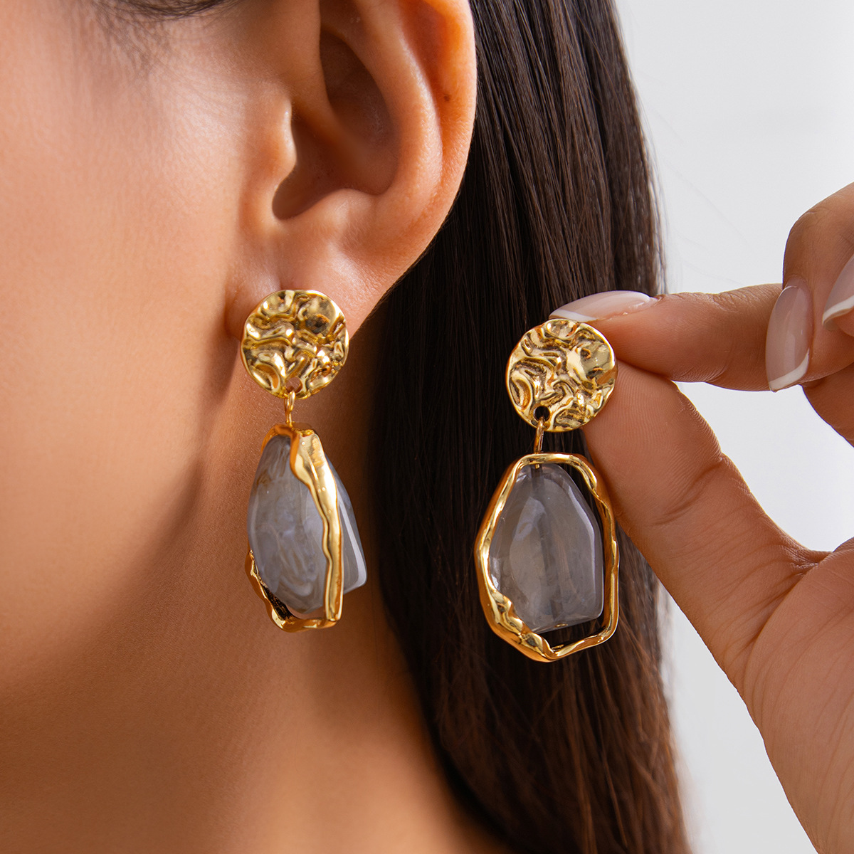 Jewelry metallic earrings style pearl square pleated earrings