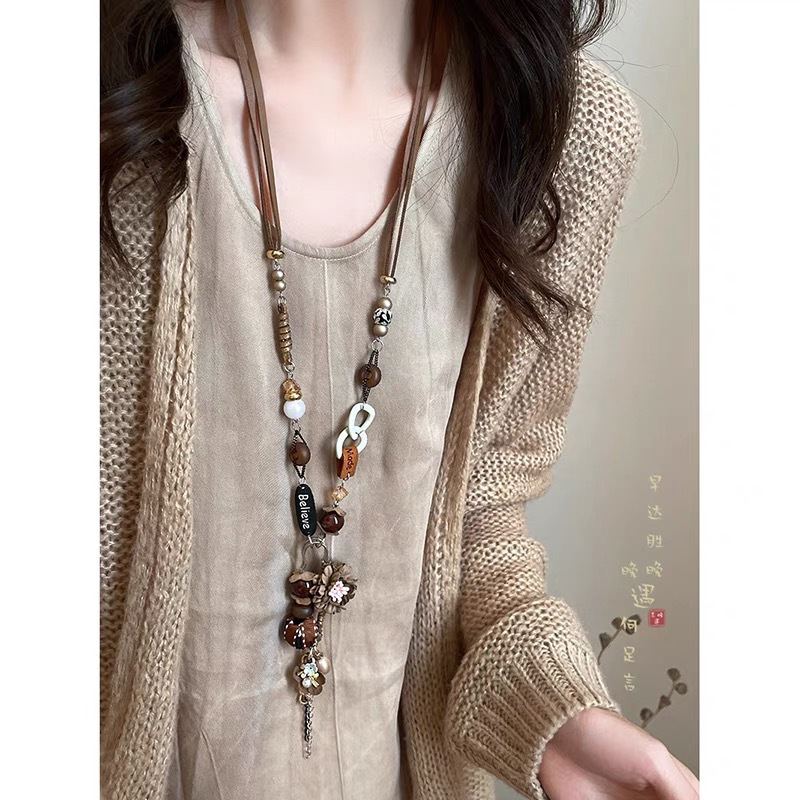 Bohemian ethnic style long pendant sweater chain women summer niche necklace accessories with skirt decoration