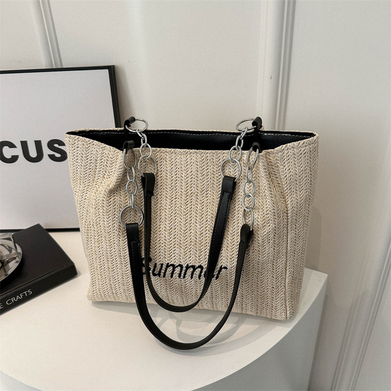 2026 new woven shoulder bag straw woven letter large capacity tote bag commuting handbag women