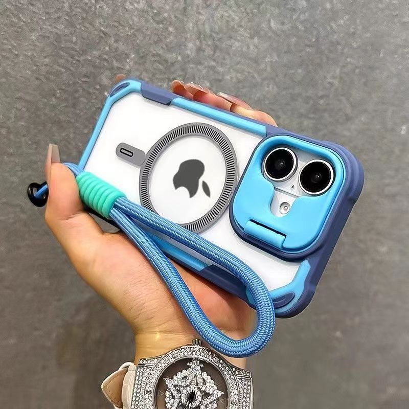 Compatible with iPhone 17 Pro Max phone case skin feel lens cover bracket magnetic Apple 16 with lanyard protective case