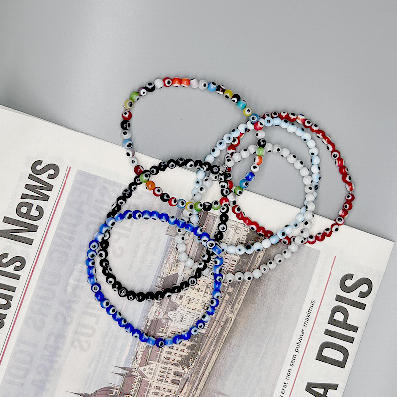 "Eye of the Devil" Glass Bead Stretch Bracelet—Handmade Beaded Jewelry