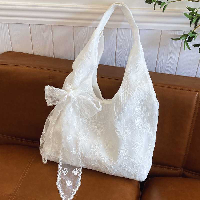 Fresh Lace Flower Canvas Bags Women 2025 New Large Capacity Commute Bags Shoulder Tote Bags
