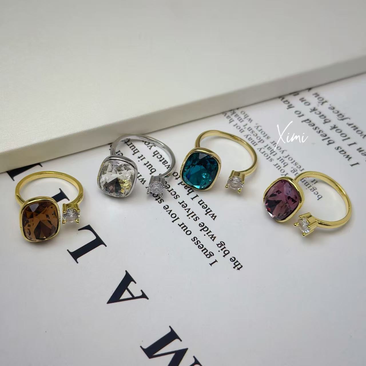 Maillard Style Colorful Rhinestone Ring for Women Open Index Finger Ring Hand Jewelry