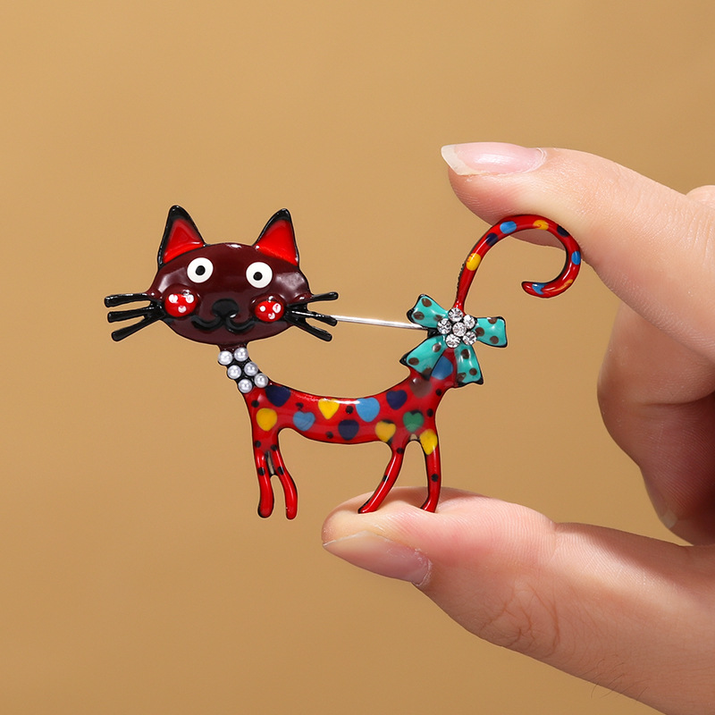 Cartoon Oil Drip Cat Brooch Colorful Enamel Animal Corsage Women's Coat Suit Pin Cute Decoration