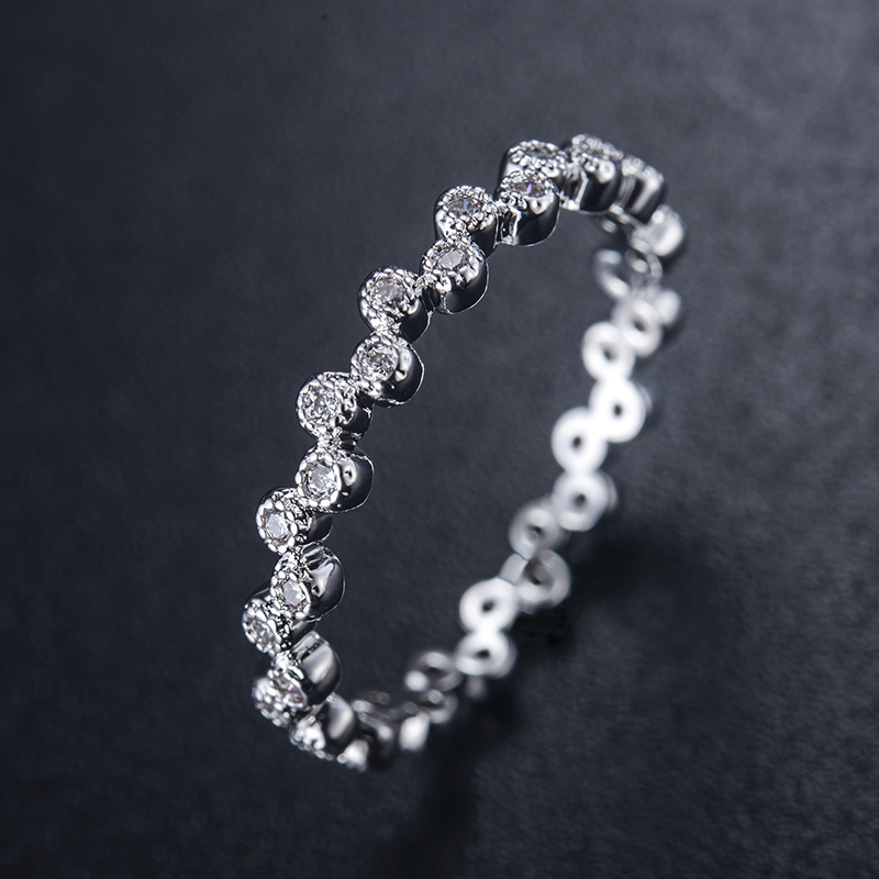 New Cute Fresh Women Micro-Set Zircon Ring Dot Wave Ring 910197