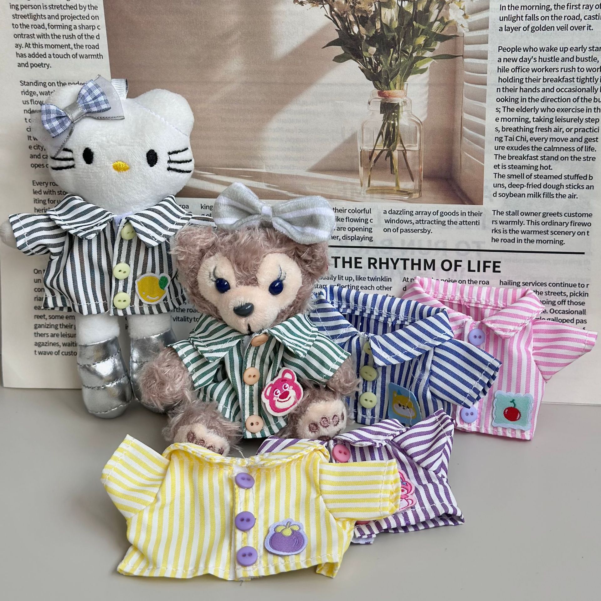 Long-legged KT shirt 17CM labubu first second third generation vinyl cotton doll small shirt Shirley Mei cardigan doll clothes