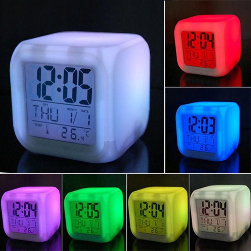 Seven Color Square Clock Small Square Alarm Clock LED Seven Color Changing Night Light Electronic Alarm Clock Gift