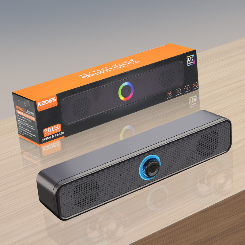 Wired desktop home computer small speaker desktop portable notebook subwoofer long strip glowing Bluetooth speaker