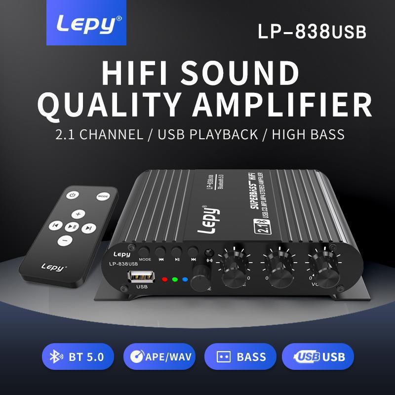 LEPY838 Bluetooth Subwoofer Amplifier, 12V Car Computer Desktop Speaker U Disk Lossless Music Player