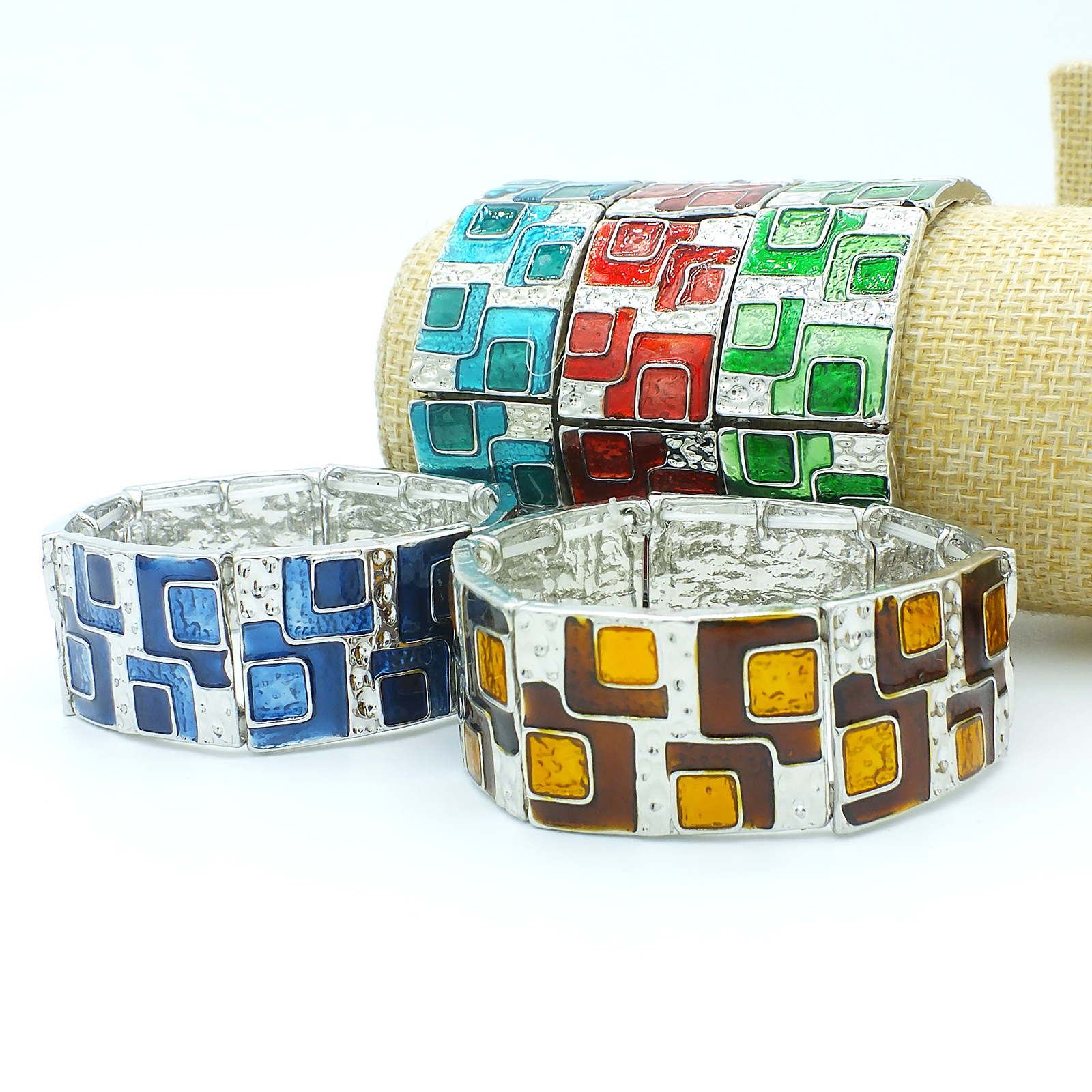 B2 Accessories Mixed Batch Square Oil Drop Bracelet Geometric Enamel Color Elastic Bracelet