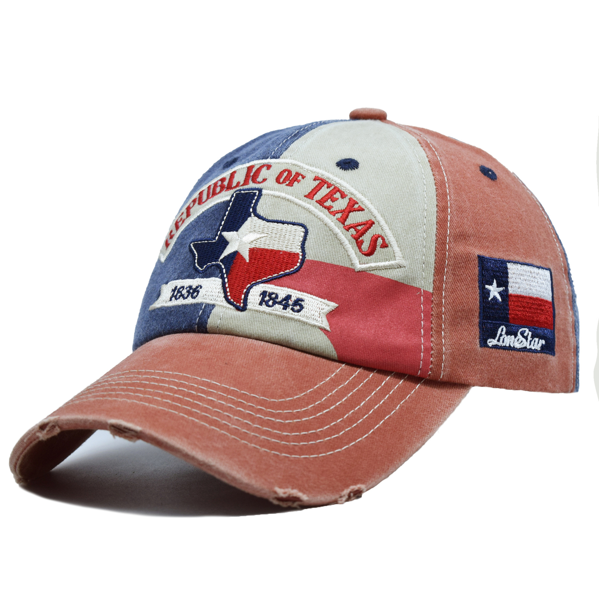 New Texas Distressed Baseball Cap Memorial Embroidered Hat Washed Sun-Protective Embroidery