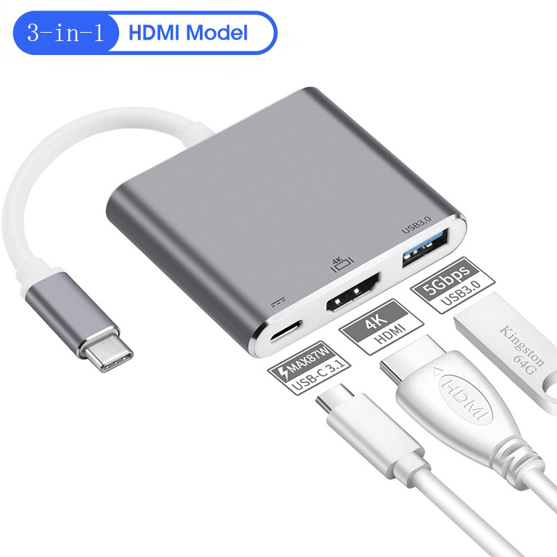 3-in-1 Docking Station Type-C to HDMI 4K Multi-function Converter USB 3.0 Supports Multi-port Conversion