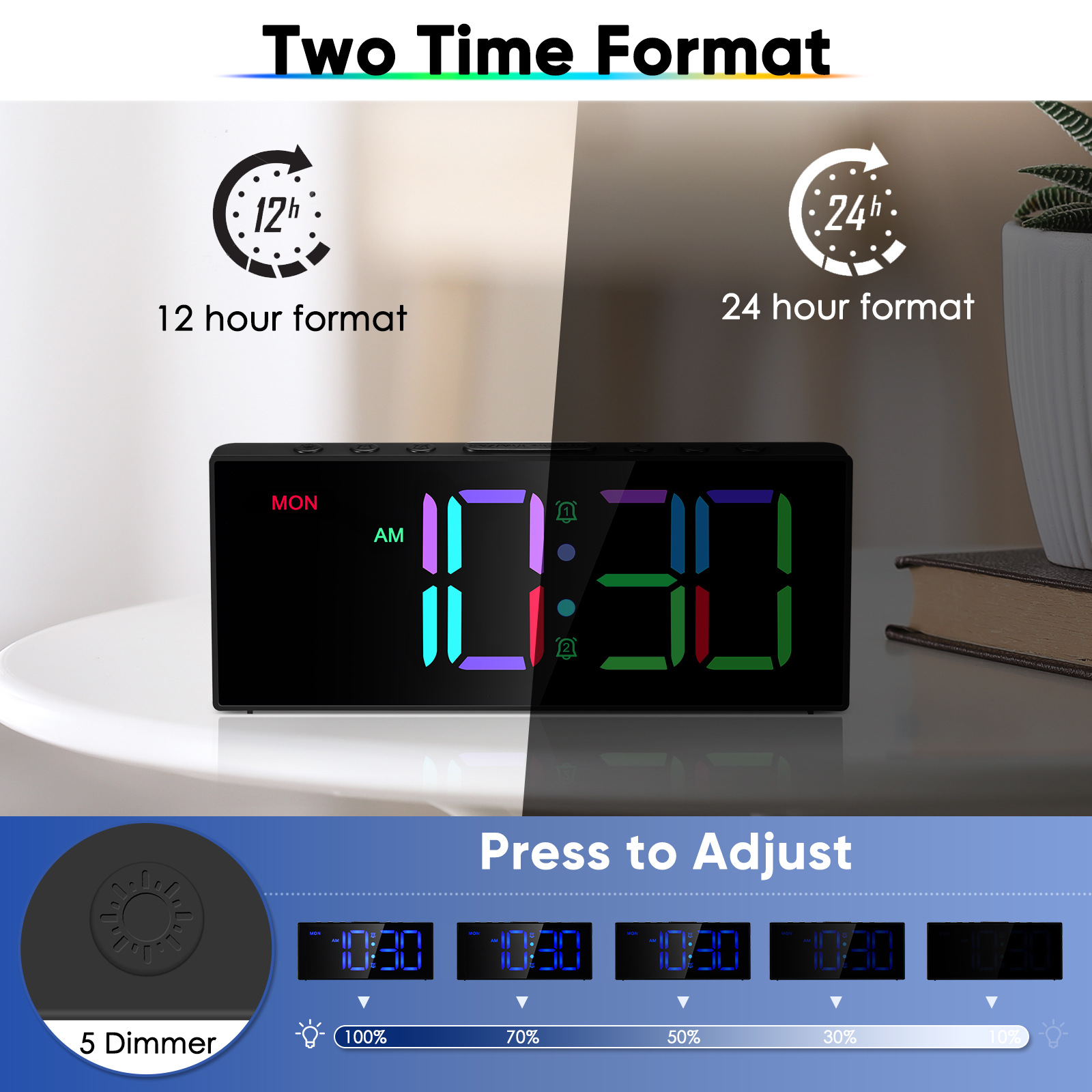 Colorful LED electronic clock RGB digital display clock office living room European decoration seven-color