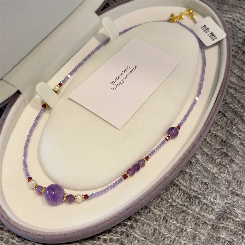 New Chinese Style Amethyst Freshwater Pearl Necklace Amethyst Li Fire Crystal Ball Pendant Choker Simple Necklace