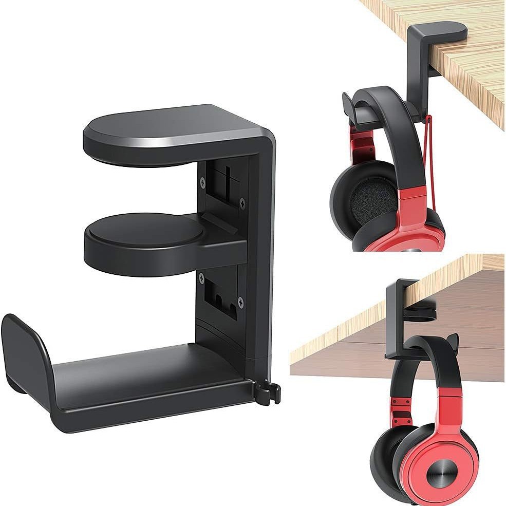 Clip-on headphone stand for desk edge, gaming headset hanger storage stand no drilling needed